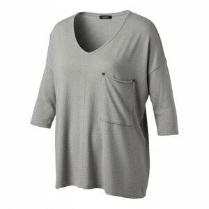 KERISMA Heather Grey Fine Knit 3/4 Sleeve Top - Textured Pocket Detail